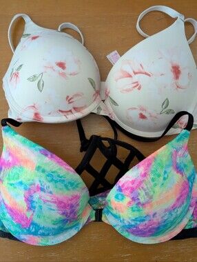 PINK Victoria's Secret 36B Push Up Bra Wear Everywhere Cage Back Floral